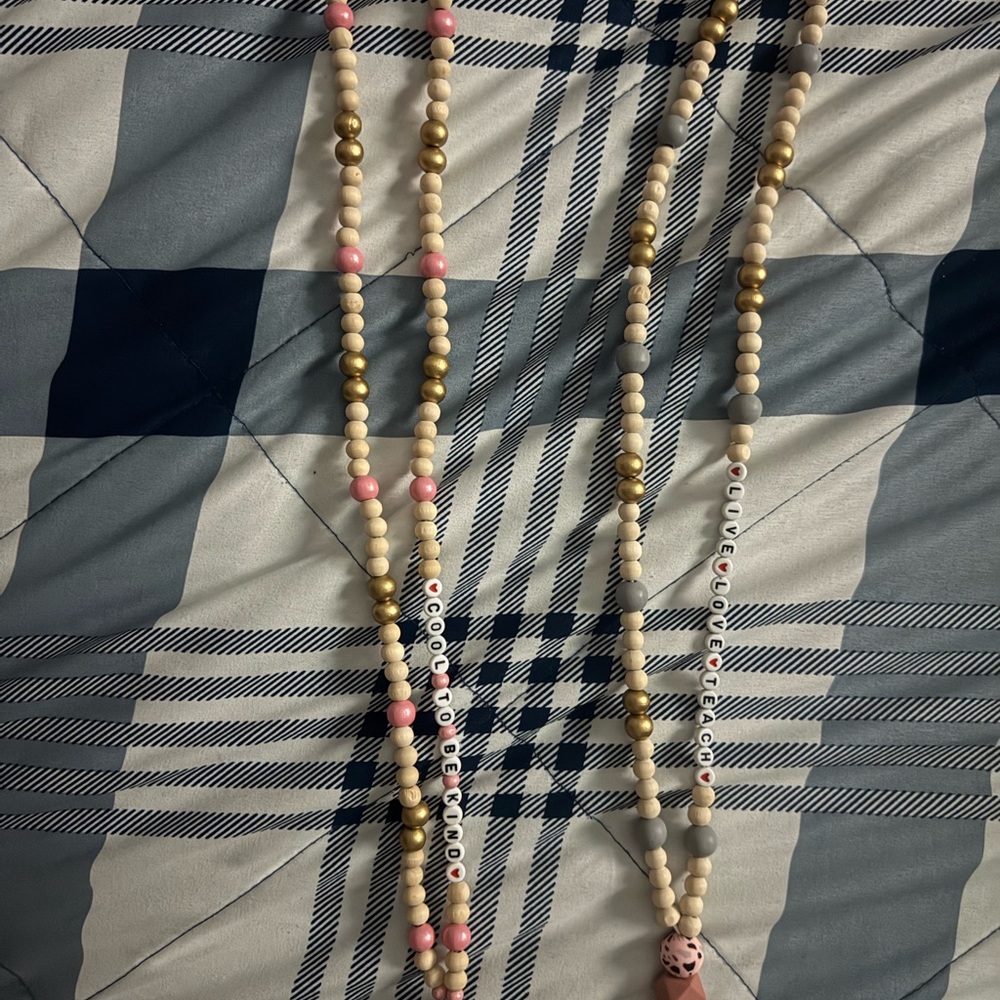 Beaded Lanyards with Grey, Pink and Gold Accents, $15 each.🌸🌸